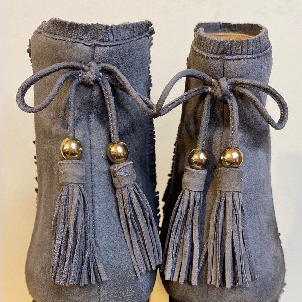 Aquazzura Firenze Gray Suede Ankle Boots Size 37 - Picture 11 of 12